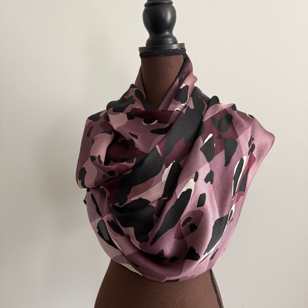 Display #2 Burberry Silk Satin Animal Print Scarf - Picture 5 of 13